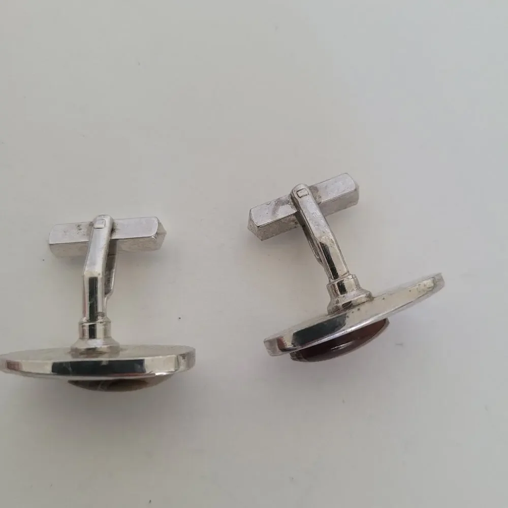Silver Brown Tone Cufflinks Vintage Oval Retro Agate Unbranded Quality